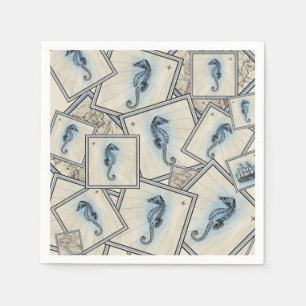 Nautical vintage seahorse atlas map collage napkin