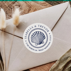 Nautical Vintage Seashell White Return Address Classic Round Sticker