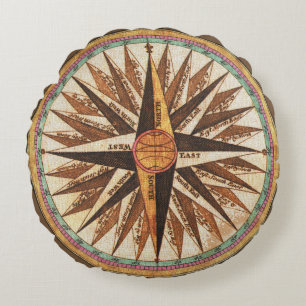Nautical Vintage Ship’s Compass Navigator Sailing Round Cushion