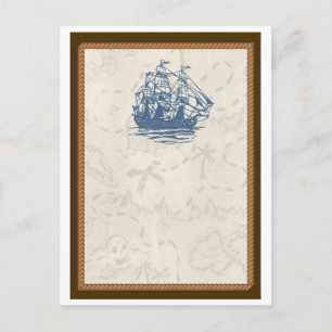 Nautical Vintage Ship Treasure Map Postcard