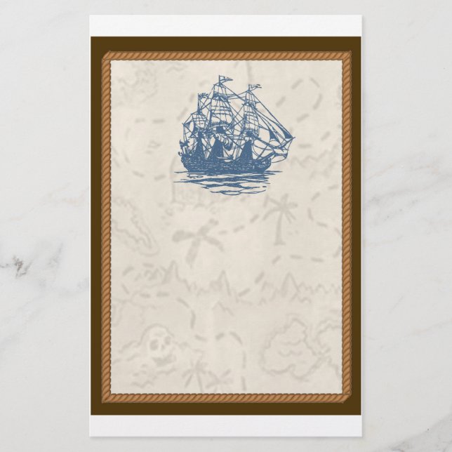 Nautical Vintage Ship Treasure Map Stationery (Front)