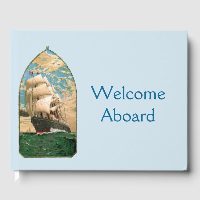 Nautical Vintage Ship Welcome Aboard Guest Book (Front)
