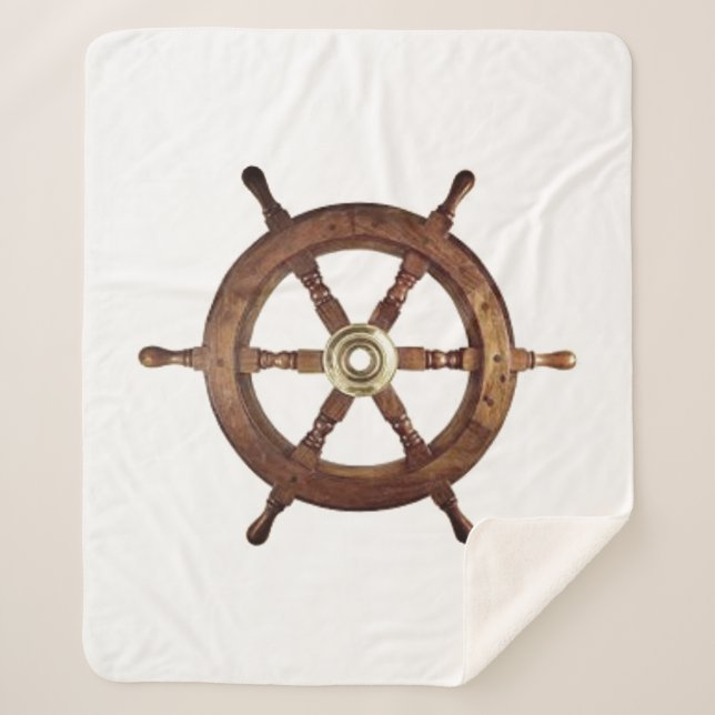 Nautical Vintage Ship Wheel Helm  Sherpa Blanket (Front)