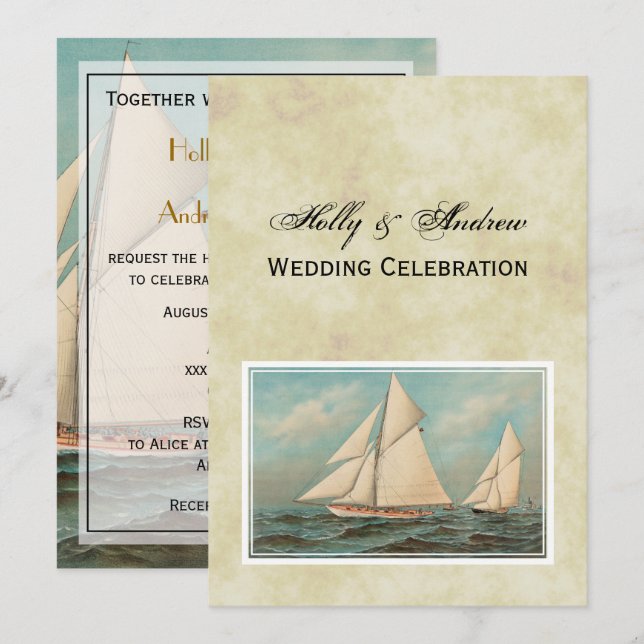 Nautical Vintage Yachts Racing #1 Invitation (Front/Back)