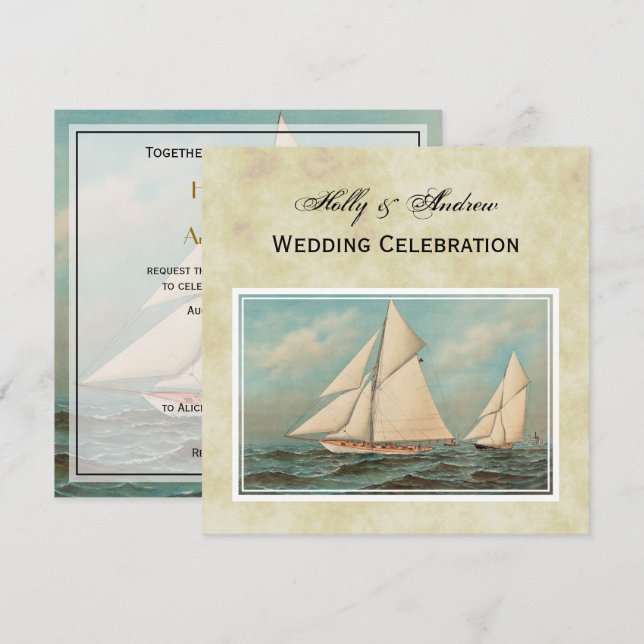 Nautical Vintage Yachts Racing #1 Invitation (Front/Back)
