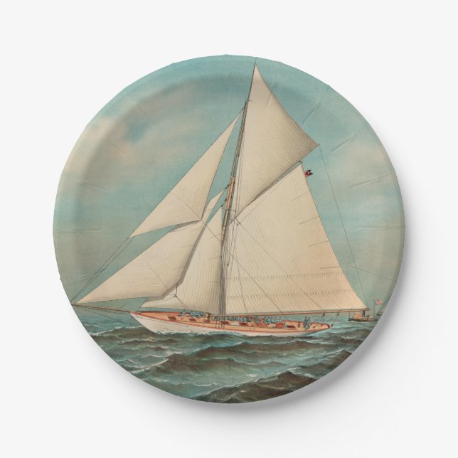 Nautical Vintage Yachts Racing #1 Paper Plate (Front)