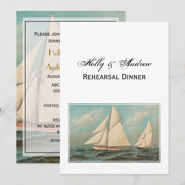 Nautical Vintage Yachts Racing #1 Rehearsal Dinner Invitation (Front/Back)