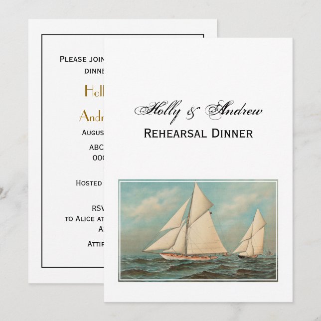 Nautical Vintage Yachts Racing #1 Rehearsal Dinner Invitation (Front/Back)