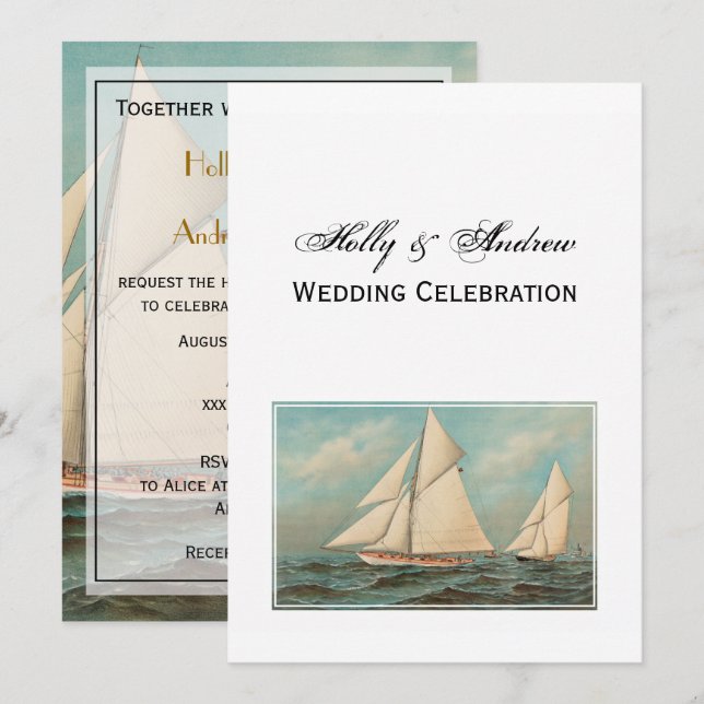 Nautical Vintage Yachts Racing #1 Wedding Invitation (Front/Back)