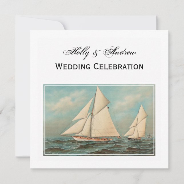 Nautical Vintage Yachts Racing #1 Wedding Invitation (Front)