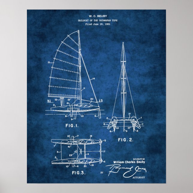 Nautical Wall Decor Sailboat Blueprint #6 (Front)