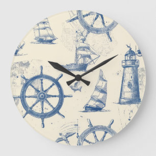 Nautical Watch with Anchor and Ship Wheel Design Large Clock