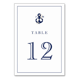 Nautical Watercolor Anchor Navy Wedding Monogram Table Number