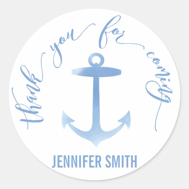 Nautical Watercolor Anchor Thank You Classic Round Sticker (Front)
