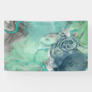 Nautical Watercolor Aqua Ocean Octopus Banner