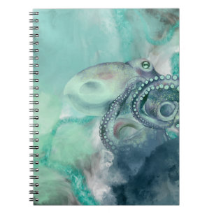 Nautical Watercolor Aqua Ocean Octopus Notebook