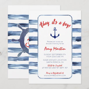 Nautical, Watercolor Baby Shower Invitation