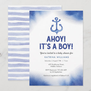 Nautical Watercolor Blue Baby Shower invitation