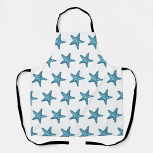Nautical Watercolor Blue Starfish Apron