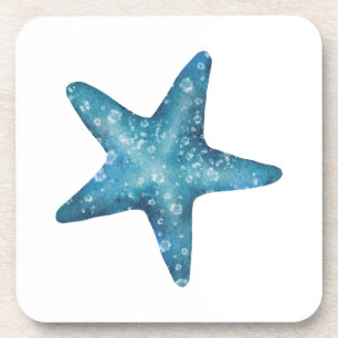 Nautical Watercolor Blue Starfish Coaster