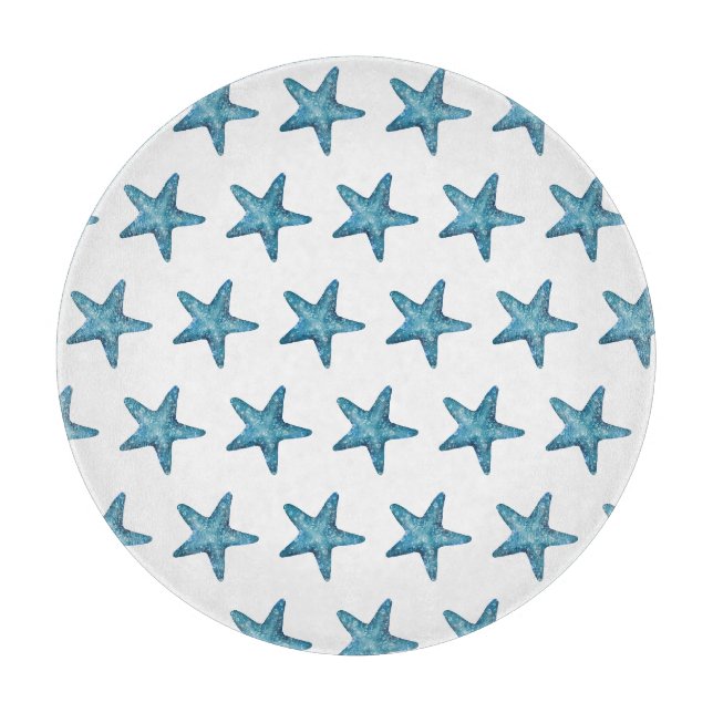 Nautical Watercolor Blue Starfish Cutting Board (Front)