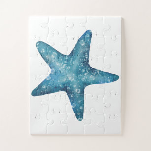 Nautical Watercolor Blue Starfish Jigsaw Puzzle