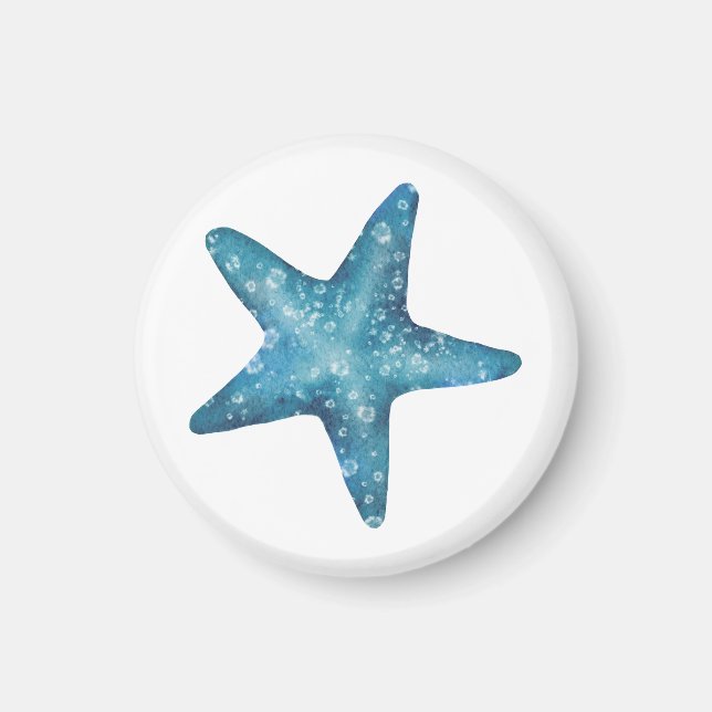 Nautical Watercolor Blue Starfish Magnet (Front)