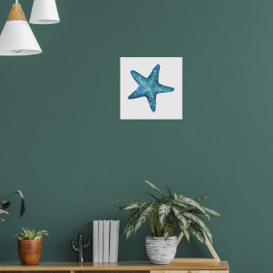 Nautical Watercolor Blue Starfish Poster