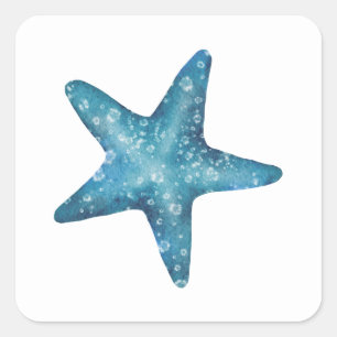 Nautical Watercolor Blue Starfish Square Sticker