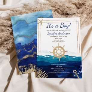 Nautical Watercolor Boy Baby Shower Invitation