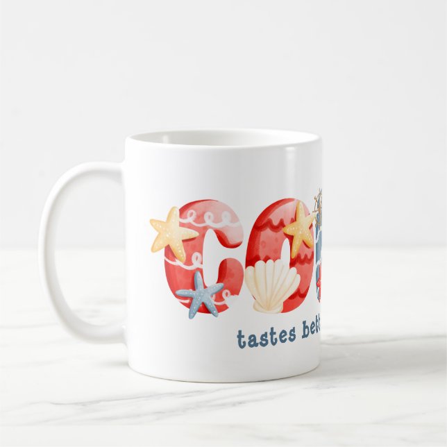 Nautical Watercolor Coffee Slogan Coffee Mug (Left)