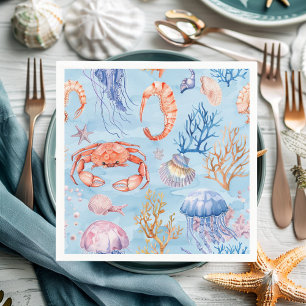 "Nautical Watercolor Coral Reef Delights Napkin