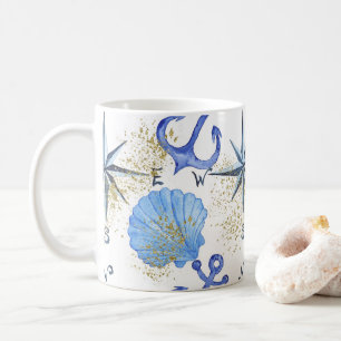 Nautical watercolor design with golden dust coffee mug