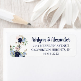 Nautical Watercolor Floral Anchor Navy Blue Blush
