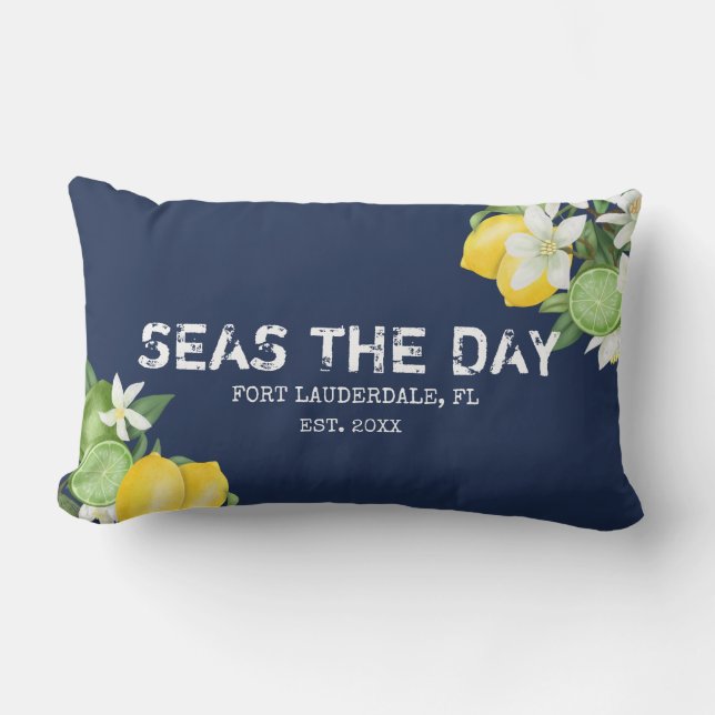 Nautical Watercolor Lemon Boat Name Lumbar Cushion (Front)