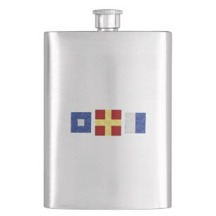 Nautical Watercolor Maritime Signal Flag Monogram Hip Flask