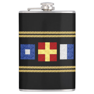 Nautical Watercolor Maritime Signal Flag Monogram Hip Flask