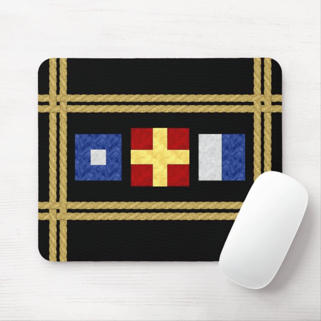 Nautical Watercolor Maritime Signal Flag Monogram Mouse Mat (With Mouse)