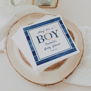 Nautical Watercolor Navy Blue Boy Baby Shower  Napkin