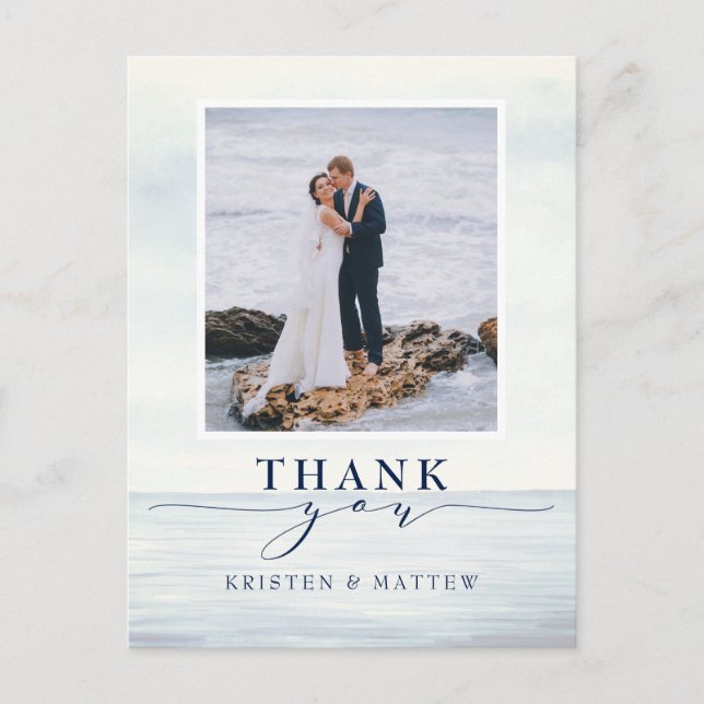 Nautical Watercolor Ocean Photo Thank You Postcard (Front)