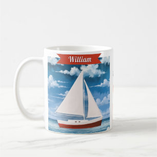 Nautical Watercolor Ocean Sailboat Personalised Two-Tone Coffee Mug