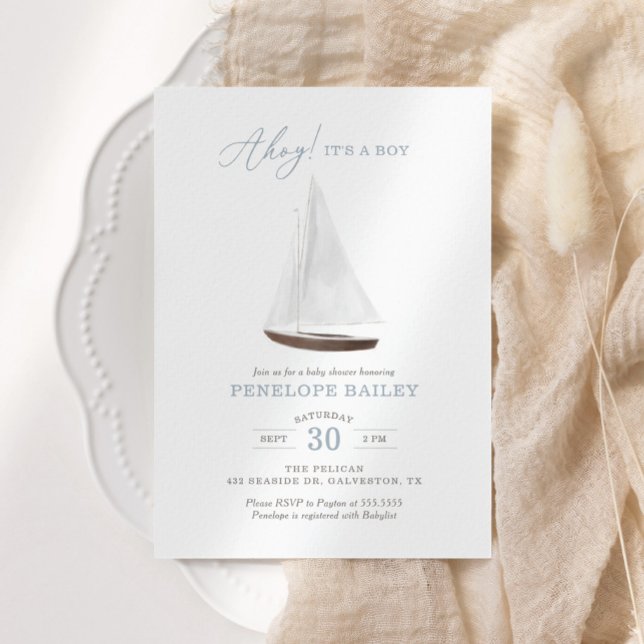Nautical Watercolor Sailboat Baby Shower Invitatio Invitation (Creator Uploaded)