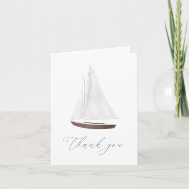 Nautical Watercolor Sailboat Baby Shower Thank You Card (Front)
