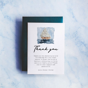 Nautical Watercolor Sailboat Baby Shower Thank You Card