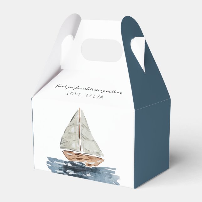 Nautical Watercolor Sailboat Baby Shower Thank You Favour Box (Front Side)