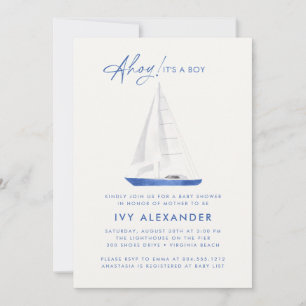 Nautical Watercolor Sailboat Boy Baby Shower  Invitation