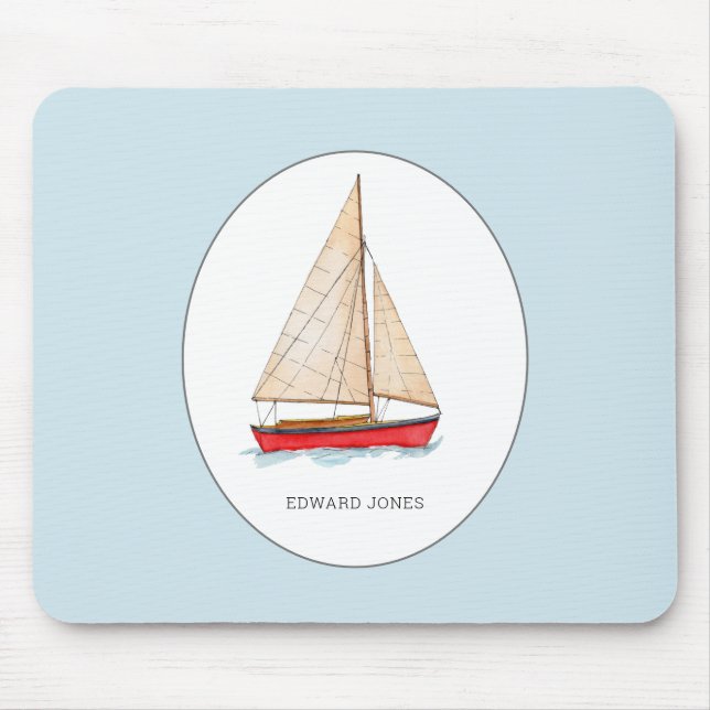 Nautical watercolor sailboat mouse mat (Front)