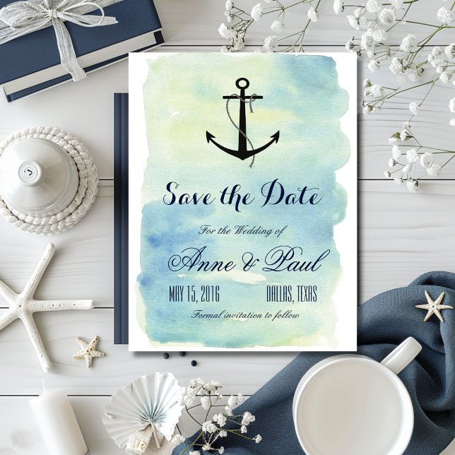 Nautical watercolor Save the Date Announcement Postcard (Nautical watercolor Save the Date Announcement Postcard)