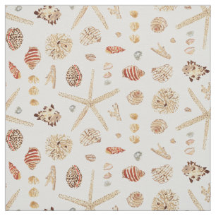 Nautical Watercolor Seashells Fabric