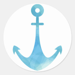 Nautical Watercolor Ship Anchor Blue Turquoise Classic Round Sticker